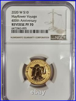 2020 W $10 Mayflower Voyage 400th Anniv. 24K GOLD Reverse Proof NGC PF 70