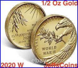 2020 W End of World War 2 75th Half Ounce WW2 24 Karat Gold 20XG NGC PF70 WWII