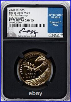 2020-W Gold 1/2 oz $25 NGC PF70 Ultra Cameo Early Release WW2 Ed. C. Moy Sig
