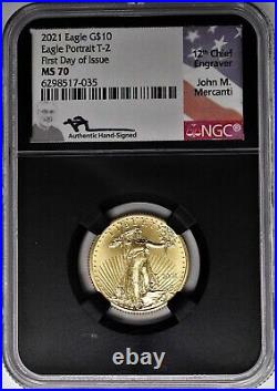 2021 $10 Gold Eagle Type 2 NGC MS70 First Day of Issue Mercanti Signature