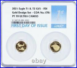 2021 1/10 OZ Gold Set Designer NGC PF70 FDI FDOI American Eagle Ounce TYPE 1 & 2