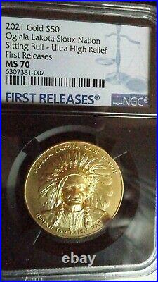 2021 $50 999 Gold Oglala Lakota Sioux Sitting Bull UHR FR NGC MS 70 $5495