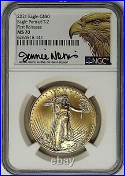 2021 $50 Gold Eagle Type 2 Eagle Portrait NGC MS70 First Releases Norris Signed