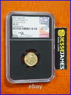 2021 $5 Gold Eagle Ngc Ms70 Type 1 First Day Of Issue Fdi John Mercanti Signed