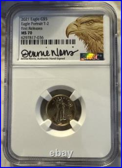 2021 $5 Gold Eagle T-2 First Releases NGC MS70 (Jennie Norris Hand Signed)