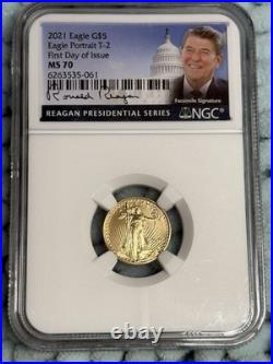2021 $5 gold Eagle type II NGC MS70 Reagan Presidential Series