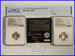 2021 AMERICAN EAGLE ONE TENTH Oz GOLD TWO-COIN SET DESIGNER EDITION NGC PF UC 70