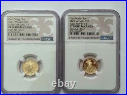 2021 AMERICAN EAGLE ONE TENTH Oz GOLD TWO-COIN SET DESIGNER EDITION NGC PF UC 70