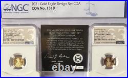 2021 American Eagle Gold PF 2-Coin Designer Set 1/10 oz NGC PF70 Signed COA 1319