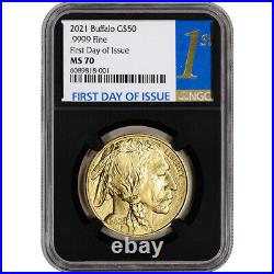 2021 American Gold Buffalo 1 oz $50 NGC MS70 First Day of Issue 1st Label Black