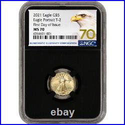 2021 American Gold Eagle Type 2 1/10 oz $5 NGC MS70 First Day Issue 70 Black