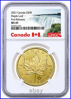 2021 Canada 1 oz Gold Maple Leaf $50 Coin NGC MS69 FR Exclusive Canada Label