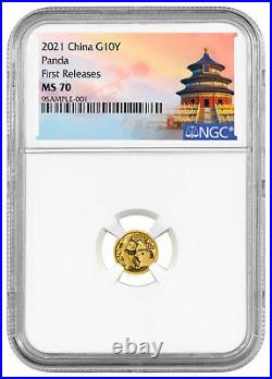 2021 China 1 g Gold Panda ¥10 Coin NGC MS70 FR WC Temple of Heaven Label PRESALE