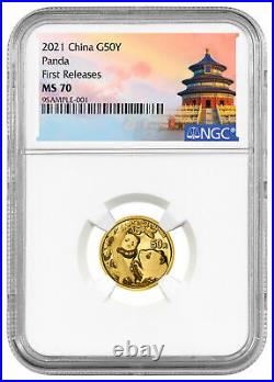 2021 China 3 g Gold Panda ¥50 Coin NGC MS70 FR Temple of Heaven Label White Core