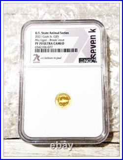 2021 Cook Island $5 U. S. State Animal Series Michigan, Brook Trout NGC PF70 UC