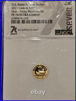 2021 Cook Island Gold $5 Utah Rocky Elk PF70 US Animal Series