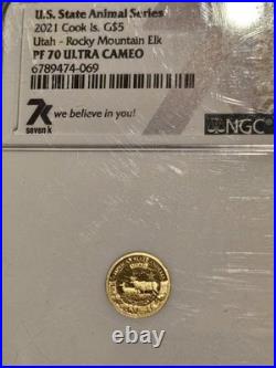 2021 Cook Island Gold $5 Utah Rocky Elk PF70 US Animal Series
