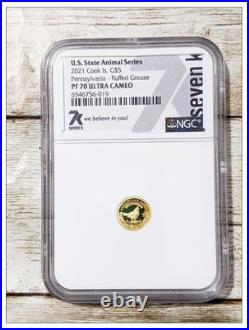 2021 Cook Islands PF 70 Pennsylvania Ruffed Grouse $5 Gold Coin 0.5gr