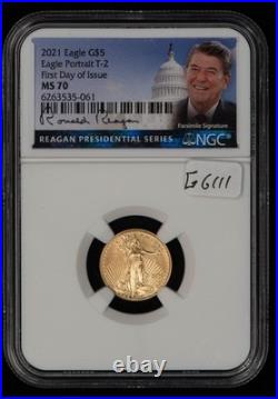 2021 G$5 1/10 oz Gold American Eagle Type 2 Reagan NGC MS 70 SKU-G6111