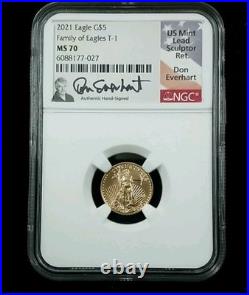 2021 Gold Eagle $5 Type 1 NGC MS 70 1/10 oz Don Everhart Signature Label 6788
