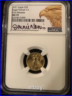 2021 Gold Eagle Type 2, $5 1/10 oz First Releases, Jennie Norris Signed