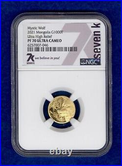 2021 Mongolia 1/10 oz Gold Mystic Wolf Ultra High Relief NGC PF70 Ultra Cameo