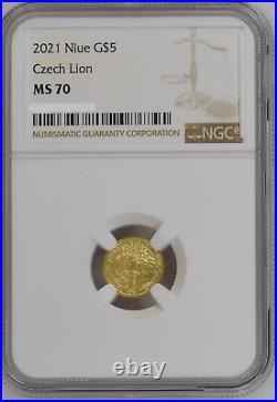 2021 Niue Czech Lion 1/25oz Gold Coin NGC MS 70