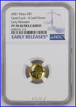 2021 Palau Good Luck 1g Gold Real Four Leaf Clover NGC PF70 ER Early Release