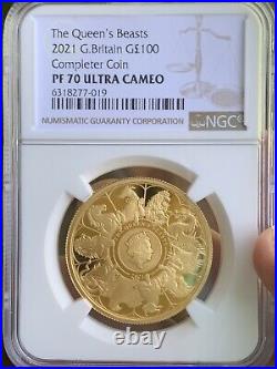 2021 Queen's Beast Completer Coin £ 100 1oz Gold Coin NGC PF 70