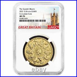 2021 U. K. 100 Pound 1 oz Gold Queen's Beast Completer Coin NGC MS70 Great Britai