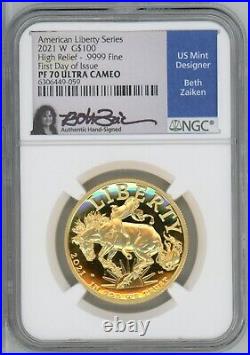 2021 W $100 American Liberty Series High Relief Gold NGC PF70 Ultra Cameo FDOI