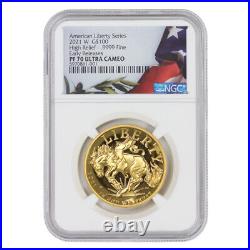 2021-W $100 Gold High Relief Liberty NGC PF70UCAM Early Releases Flag proof coin