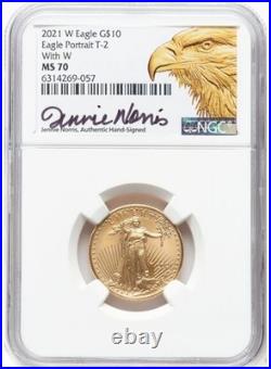 2021 W $10 Gold Eagle T2 With W Jennie Norris Signed MS70 NGC Unfinished Proof