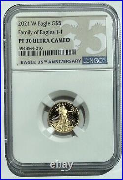 2021 W 1/10 oz $5 Gold American Eagle NGC PF 70 Ultra Cameo Family of Eagles T-1