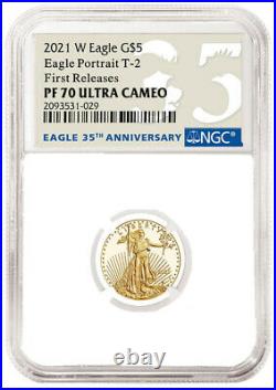 2021 W 1/10 oz Proof $5 Gold Eagle NGC PF70 First Releases T2 Type 2- IN HAND