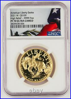 2021 W 1 Oz GOLD $100 American Liberty High Relief Proof Coin NGC PF70 UC FLAG