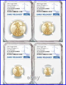 2021-W 4-Coin Set Proof Gold Eagles T-1 ER NGC PF70 Ultra Cameo