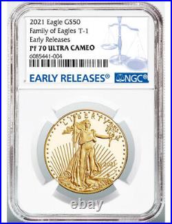 2021-W 4-Coin Set Proof Gold Eagles T-1 ER NGC PF70 Ultra Cameo