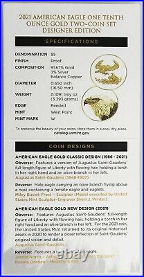 2021 W $5 Proof Gold Eagle Designer Edition 2 Coin Set NGC PF70 UCAM FDOI