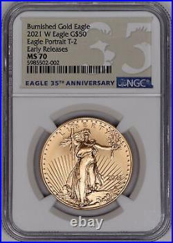 2021-W American Gold Eagle Burnished 1 Oz $50 Type 2 NGC MS70 Early Release