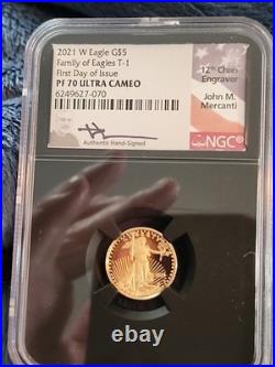 2021 W Gold Eagle G$5 Type 1 NGC PF70 First Day of Issue Mercanti