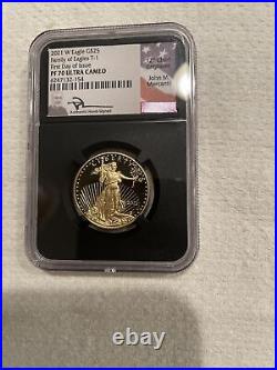 2021 W Proof Gold Eagles Set T-1 PF70UC 1st Day OF Issue NGC Mercanti Signed