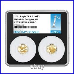 2021-W Proof T1 and T2 American Eagle 1/10 oz Gold Set Designer Edition NGC