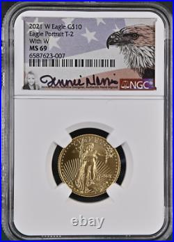 2021-w $10 Type 2 Gold Eagle Ngc Ms 69 Jennie Norris Signature Unfinished Dies