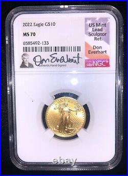 2022 $10 American Gold Eagle NGC MS70 1/4 Oz Don Everhart Signed