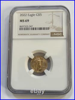 2022 $5 1/10 oz American Gold Eagle Type 2 NGC MS69 First Year. 9999 Fine Gold