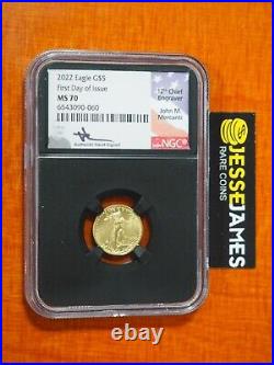 2022 $5 Gold Eagle Ngc Ms70 First Day Of Issue Fdi John Mercanti Signed Label