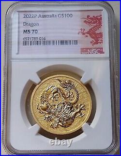 2022 AUSTRALIA Gold 1 oz. $100 Chinese Myths & Legends Dragon NGC MS70