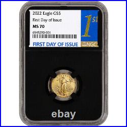2022 American Gold Eagle 1/10 oz $5 NGC MS70 First Day of Issue 1st Label Black
