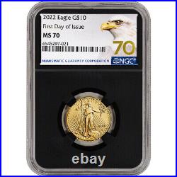 2022 American Gold Eagle 1/4 oz $10 NGC MS70 First Day of Issue Grade 70 Black